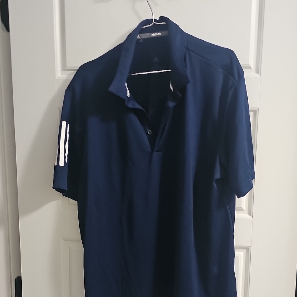 Adidas Men's Dark Blue Polo with White Accents